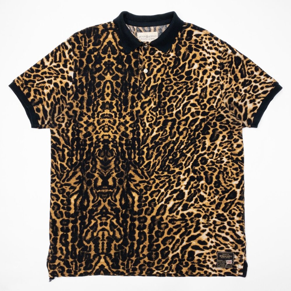 Denim & Supply Ralph Lauren Cheetah Leopard Polo Shirt Men's Medium Vintage Rare